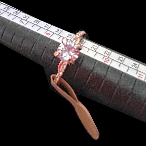 Rose Gold Solitaire Simulated Zircon Ring Fashion Dinner Cocktail Side Stones - Picture 9 of 13